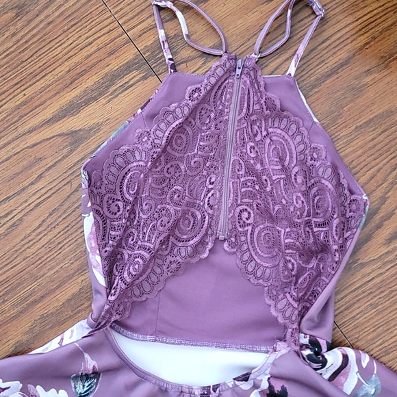 Dry Goods Purple Floral Mini Dress with Lace Back and Open Back - Spring, Summer - Picture 9 of 15